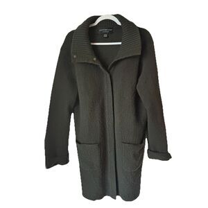 VTG Centigrade  100% Wool Sweater Coat Womens M Green Deep Pockets Snaps EUC